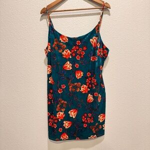 🍊Forever 21+ Satin Floral Slip Dress Teal Orange Mini Spaghetti Strap | 3X